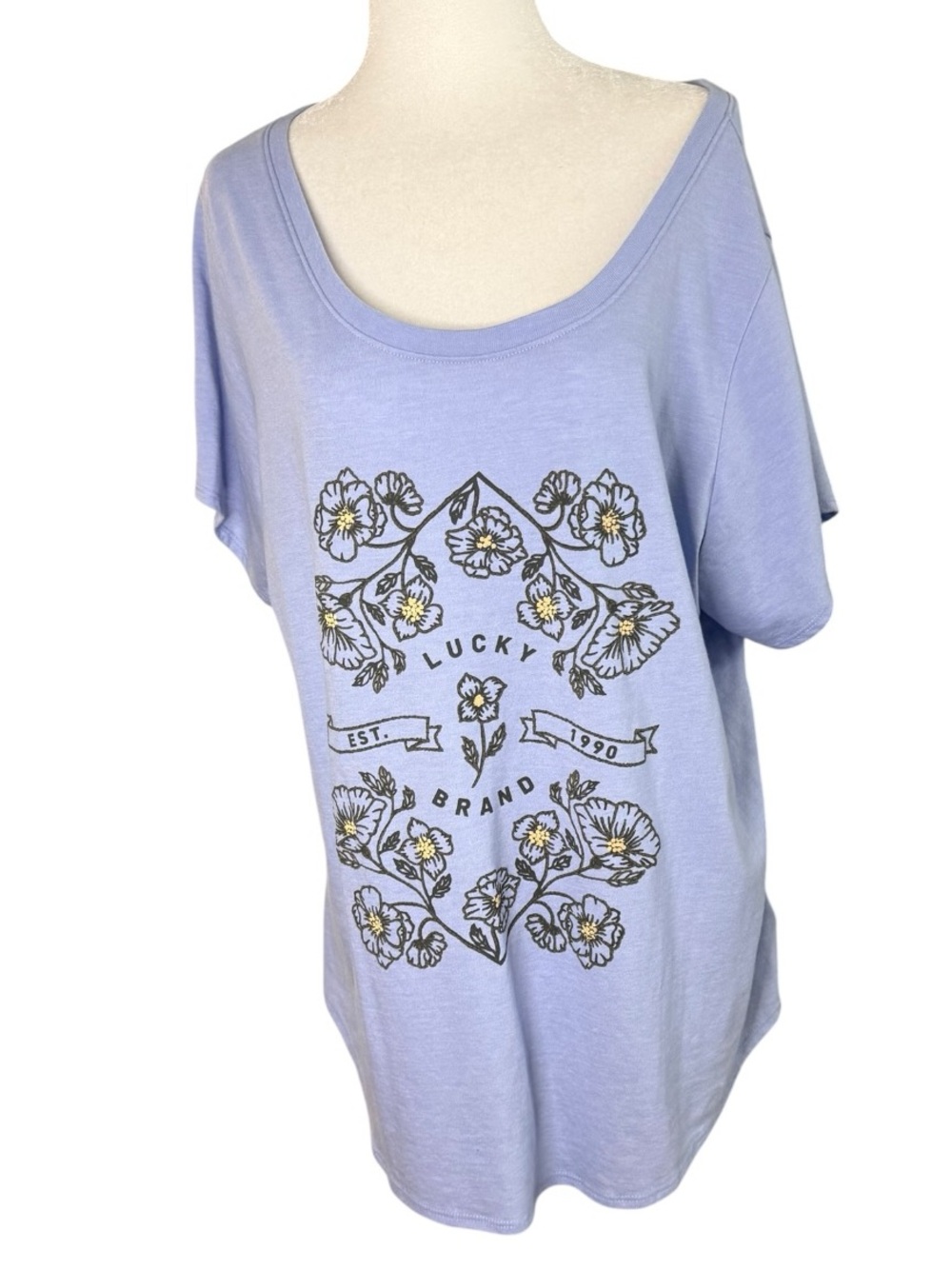 Lucky Brand Lavender Scoop Neck Floral Graphic Tee